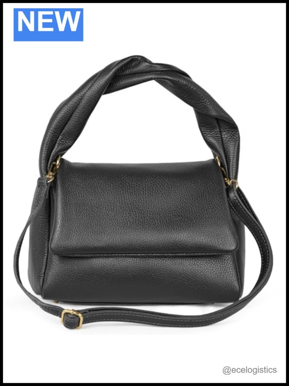 Italian Full-Grain Leather Top-Handle Bag with Twisted Handle